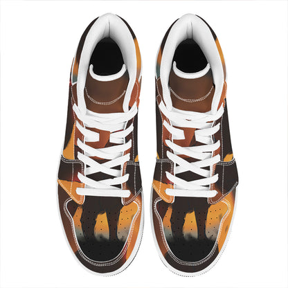 Red Moon Howling Wolf Print High Top Leather Sneakers