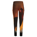 Red Moon Howling Wolf Print High-Waisted Pocket Leggings