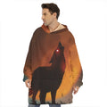 Red Moon Howling Wolf Print Hoodie Blanket