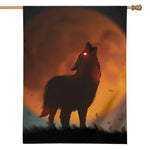 Red Moon Howling Wolf Print House Flag