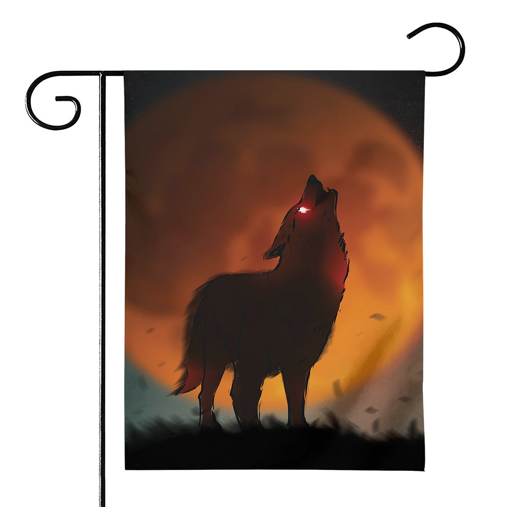 Red Moon Howling Wolf Print House Flag