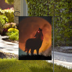 Red Moon Howling Wolf Print House Flag