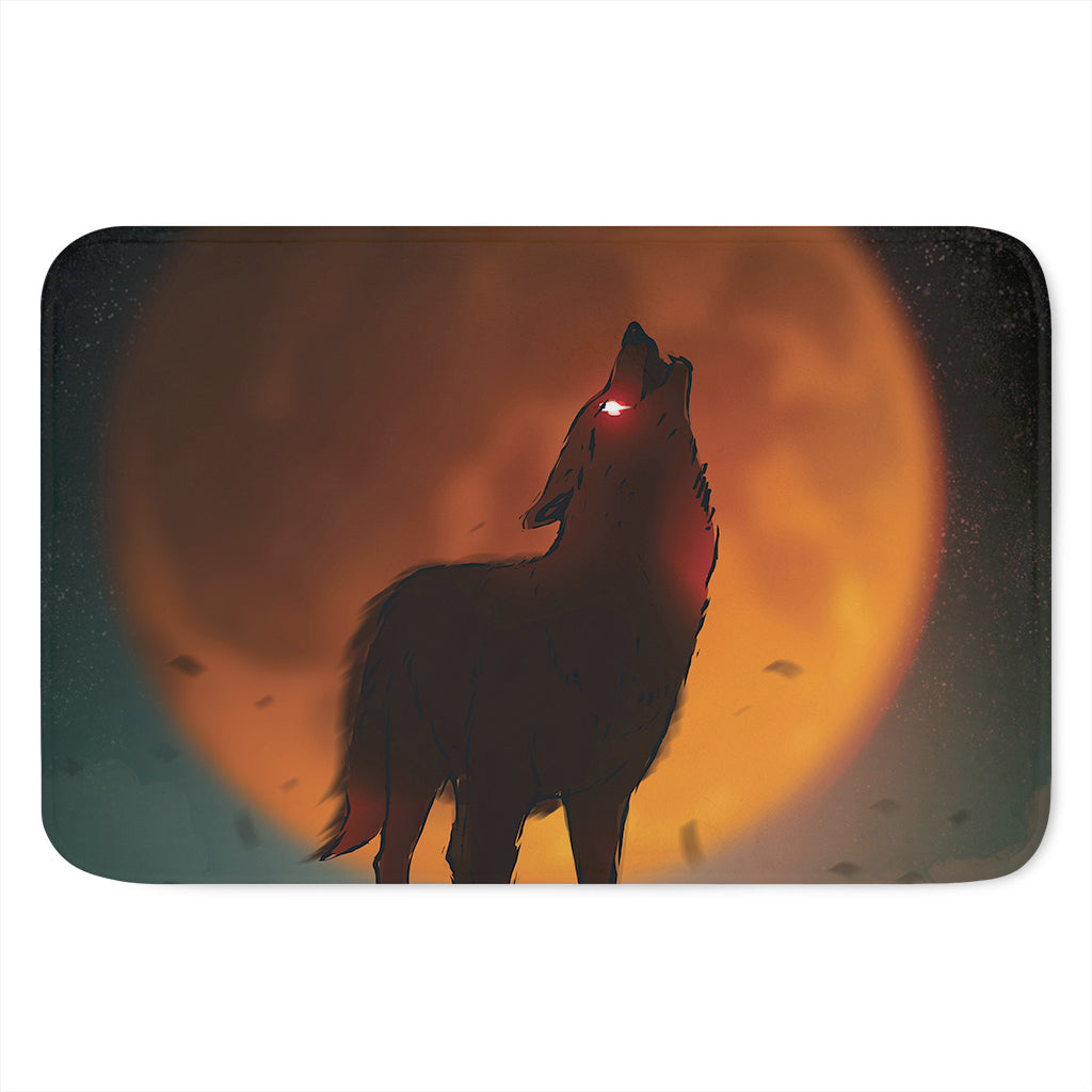 Red Moon Howling Wolf Print Indoor Door Mat
