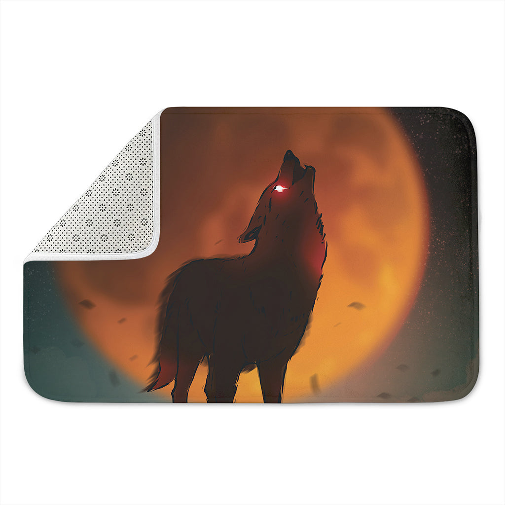 Red Moon Howling Wolf Print Indoor Door Mat