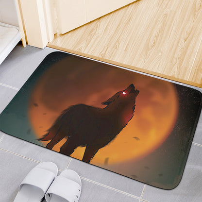 Red Moon Howling Wolf Print Indoor Door Mat