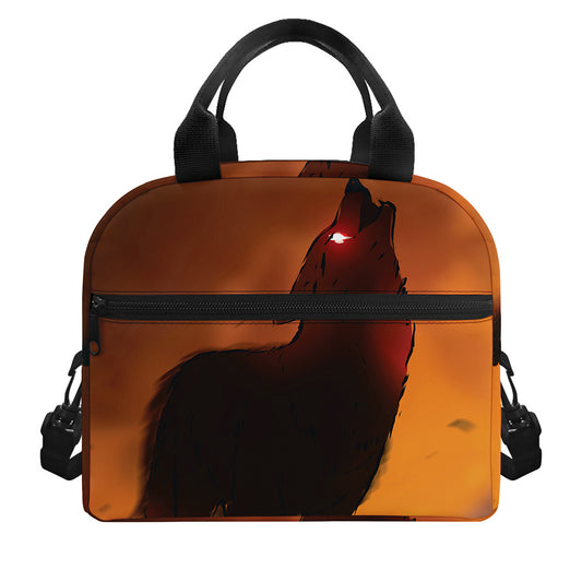 Red Moon Howling Wolf Print Insulated Lunch Bag