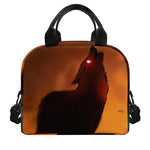 Red Moon Howling Wolf Print Insulated Lunch Bag