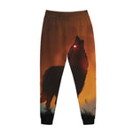 Red Moon Howling Wolf Print Jogger Pants