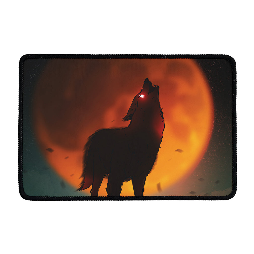 Red Moon Howling Wolf Print Kitchen Mat