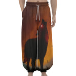 Red Moon Howling Wolf Print Lantern Pants
