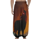 Red Moon Howling Wolf Print Lantern Pants