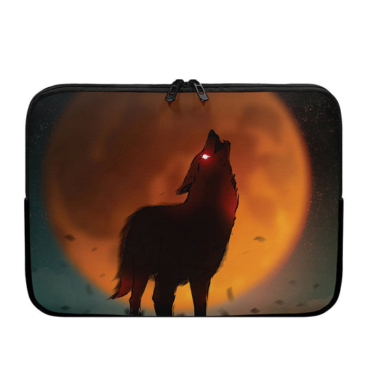 Red Moon Howling Wolf Print Laptop Sleeve