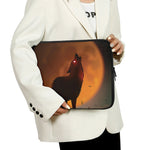 Red Moon Howling Wolf Print Laptop Sleeve