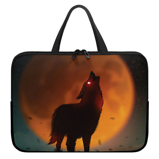 Red Moon Howling Wolf Print Laptop Sleeve With Handle
