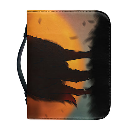 Red Moon Howling Wolf Print Leather Bible Cover