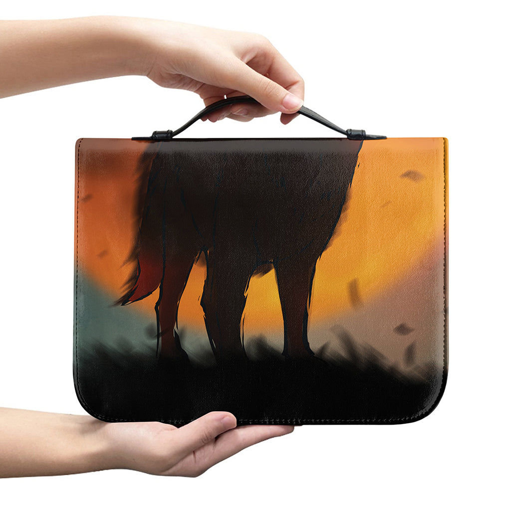 Red Moon Howling Wolf Print Leather Bible Cover