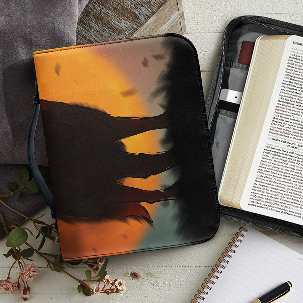 Red Moon Howling Wolf Print Leather Bible Cover