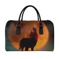 Red Moon Howling Wolf Print Leather Duffel Bag