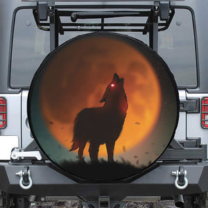 Red Moon Howling Wolf Print Leather Spare Tire Cover