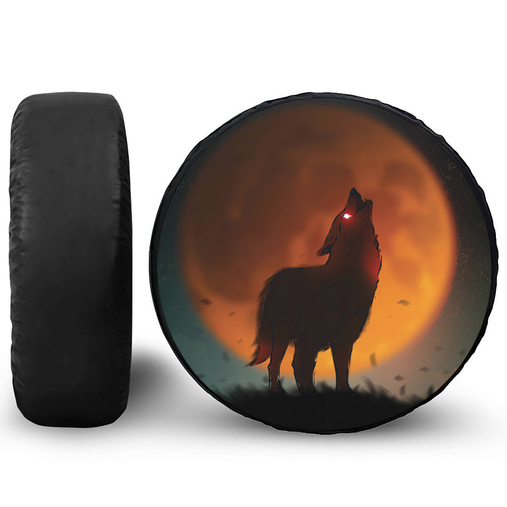 Red Moon Howling Wolf Print Leather Spare Tire Cover