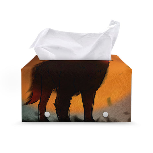 Red Moon Howling Wolf Print Leather Tissue Box Cover