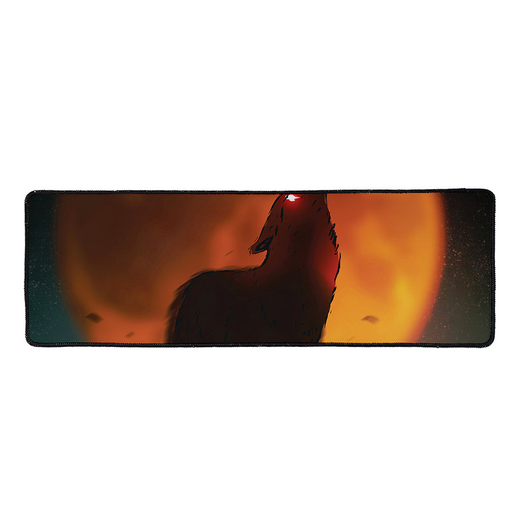 Red Moon Howling Wolf Print Long Kitchen Mat