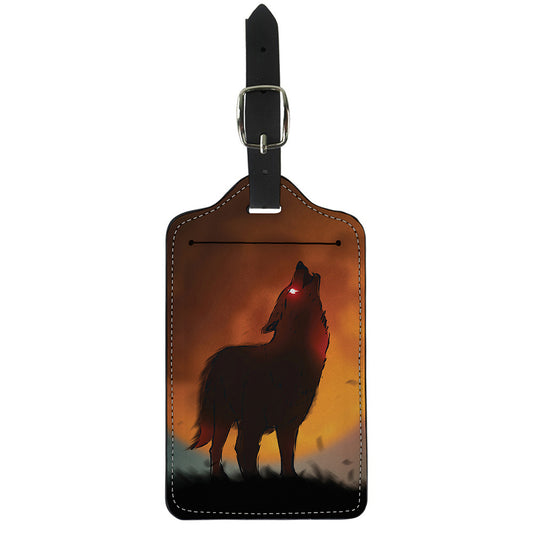 Red Moon Howling Wolf Print Luggage Tag