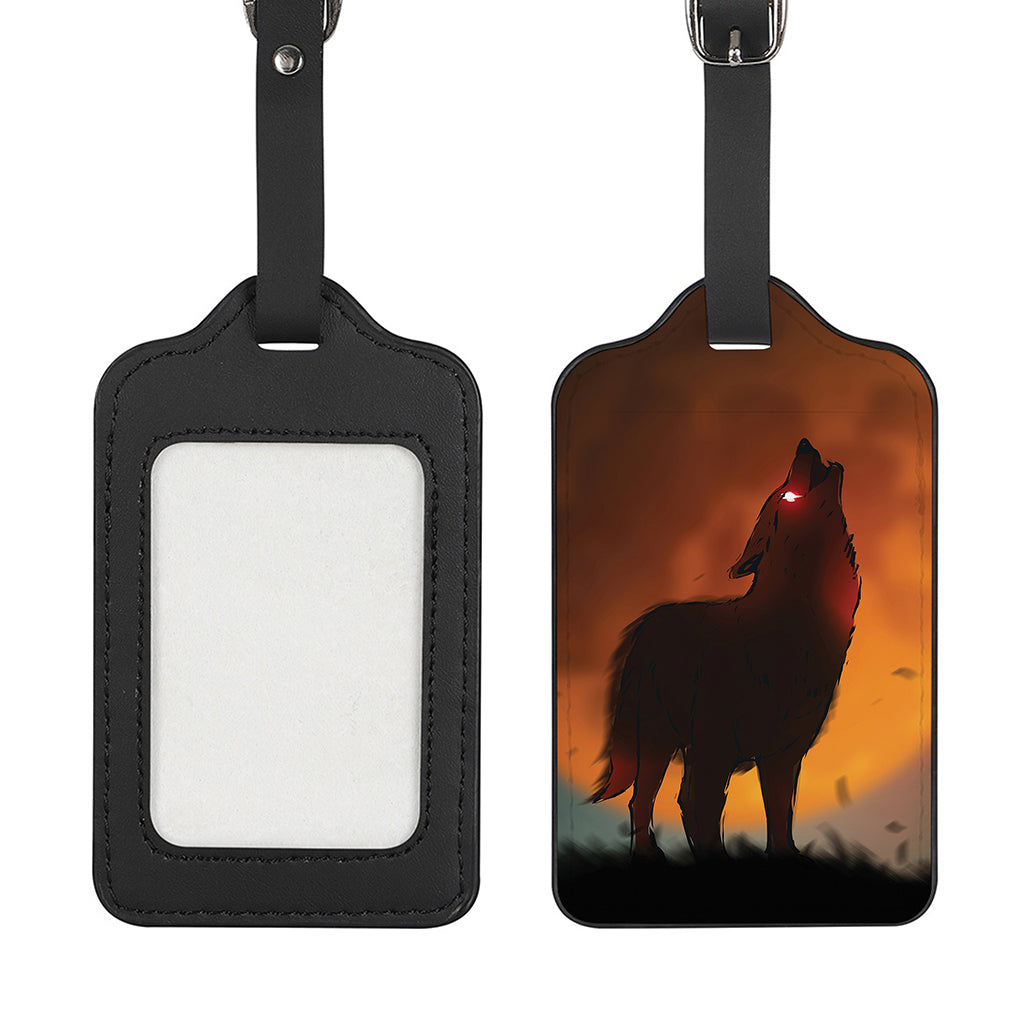 Red Moon Howling Wolf Print Luggage Tag
