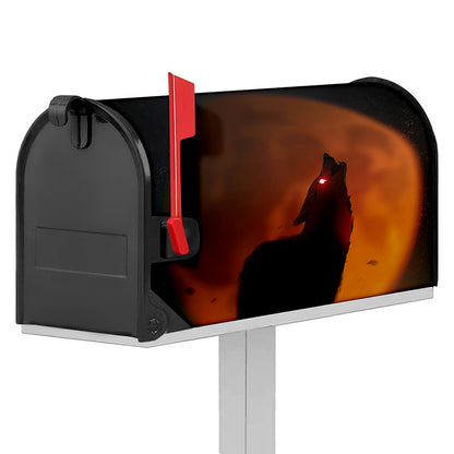 Red Moon Howling Wolf Print Mailbox Cover
