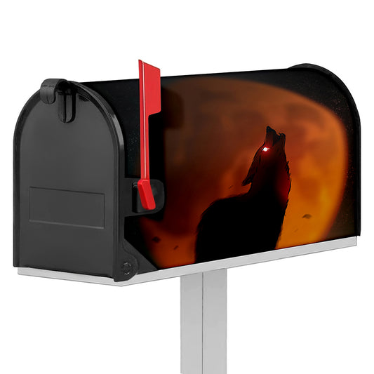 Red Moon Howling Wolf Print Mailbox Cover