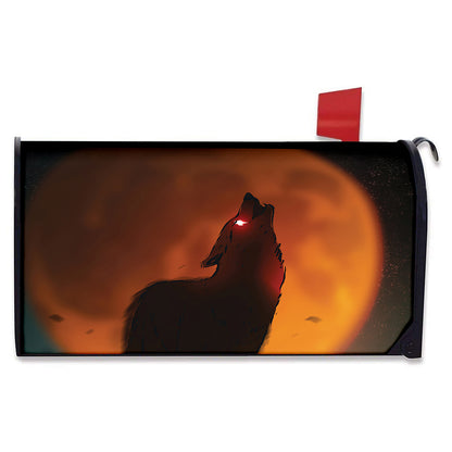 Red Moon Howling Wolf Print Mailbox Cover