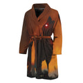 Red Moon Howling Wolf Print Men's Bathrobe