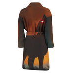Red Moon Howling Wolf Print Men's Bathrobe