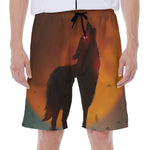 Red Moon Howling Wolf Print Men's Beach Shorts
