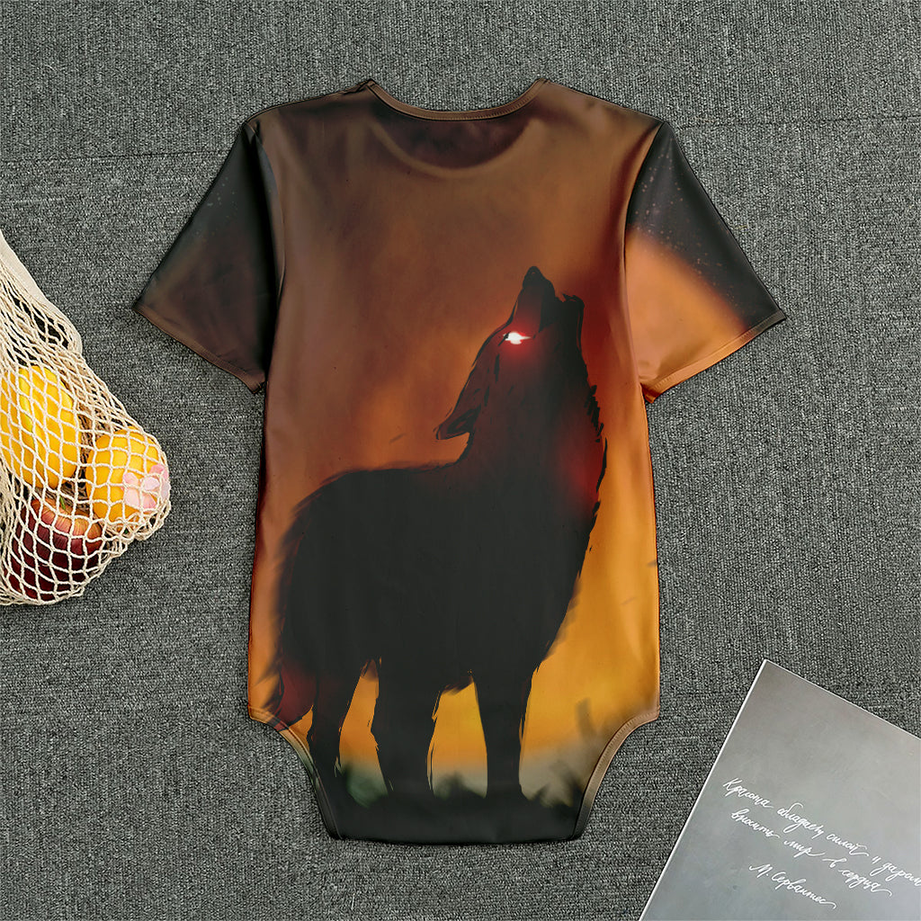 Red Moon Howling Wolf Print Men's Bodysuit