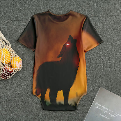 Red Moon Howling Wolf Print Men's Bodysuit