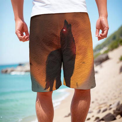 Red Moon Howling Wolf Print Men's Cargo Shorts