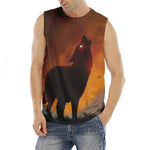 Red Moon Howling Wolf Print Men's Fitness Tank Top