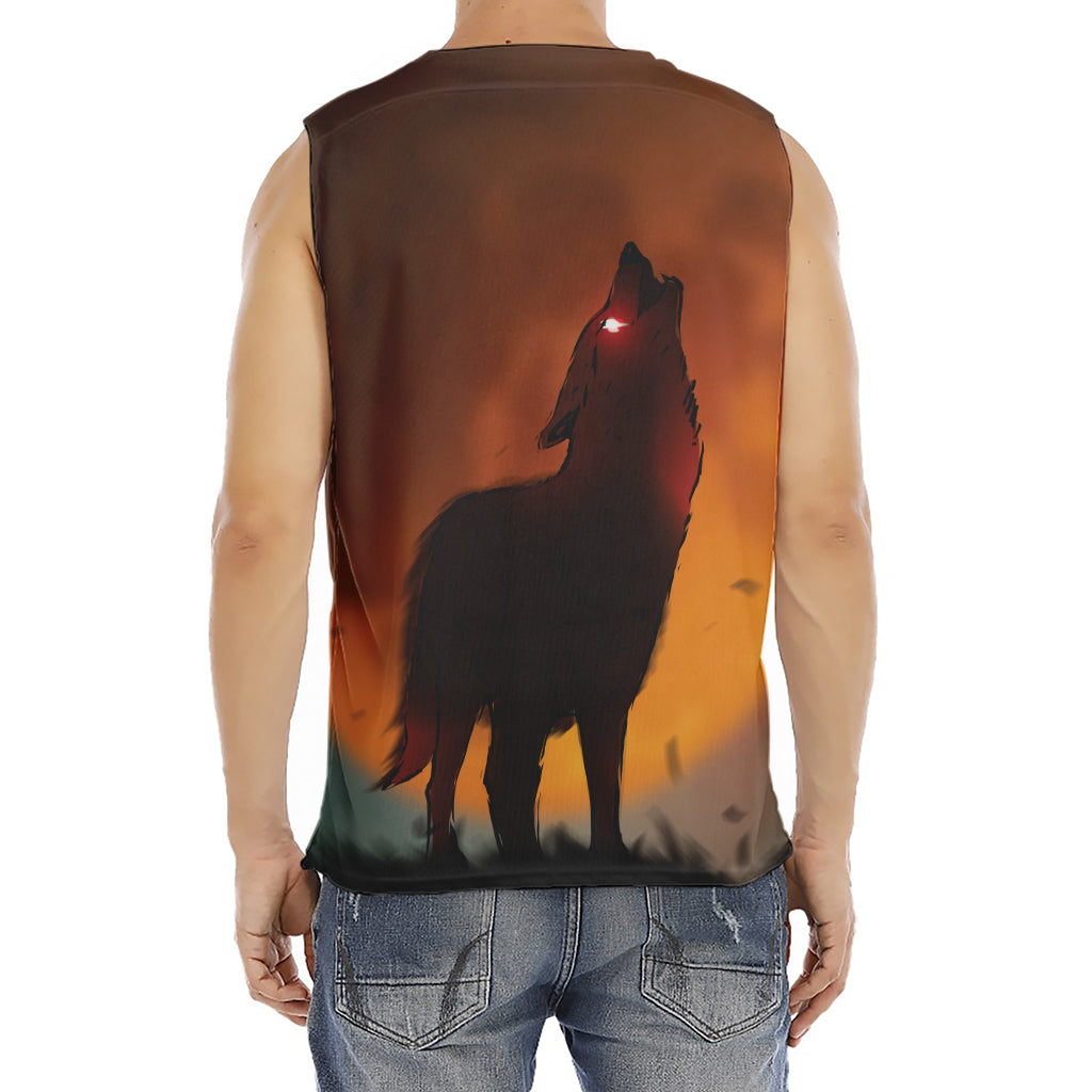 Red Moon Howling Wolf Print Men's Fitness Tank Top