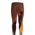 Red Moon Howling Wolf Print Men's leggings