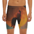 Red Moon Howling Wolf Print Men's Long Boxer Briefs