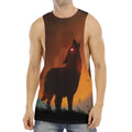 Red Moon Howling Wolf Print Men's Muscle Tank Top