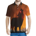 Red Moon Howling Wolf Print Men's Polo Shirt