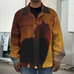 Red Moon Howling Wolf Print Men's Shirt Jacket