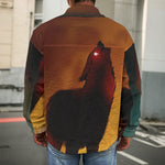 Red Moon Howling Wolf Print Men's Shirt Jacket