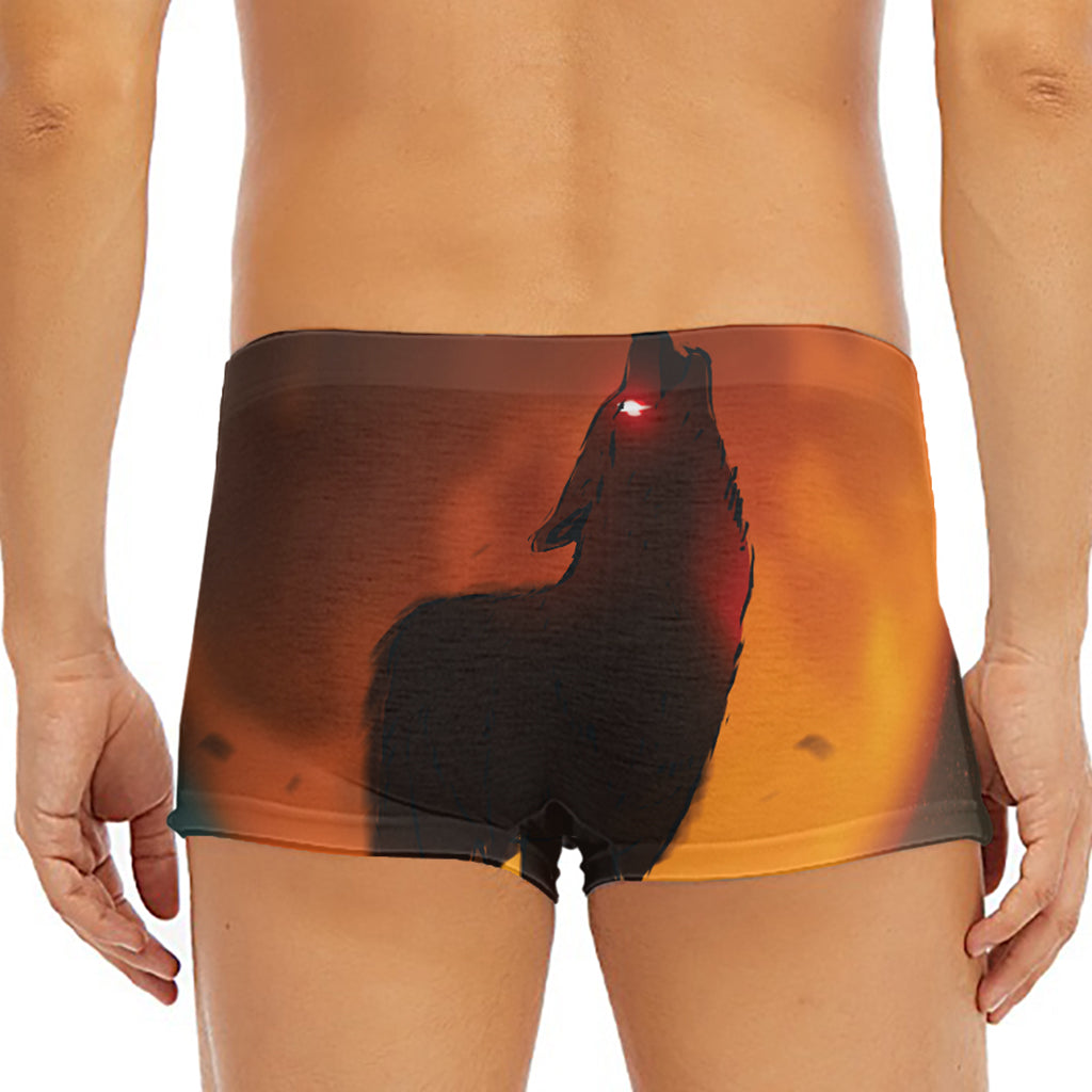 Red Moon Howling Wolf Print Men's Short Boxer Briefs