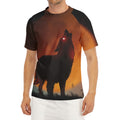 Red Moon Howling Wolf Print Men's Short Sleeve Rash Guard