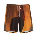 Red Moon Howling Wolf Print Men's Sports Shorts