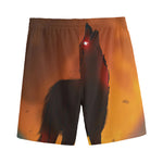 Red Moon Howling Wolf Print Men's Sports Shorts