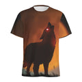 Red Moon Howling Wolf Print Men's Athletic T-Shirt